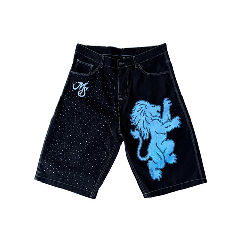 MS LION RHINESTONE DENIM SHORTS