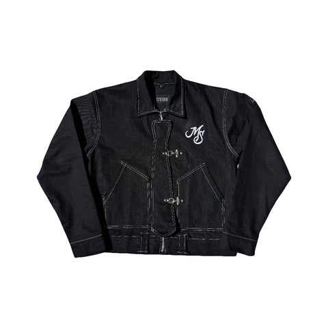 MS TIE BUCKLE BLACK DENIM JACKET